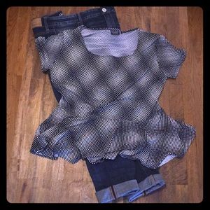 Navy and white peplum top